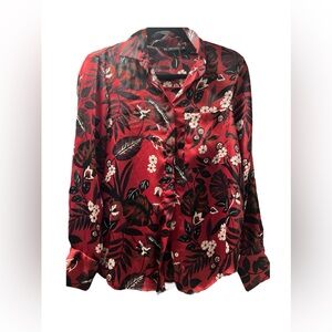 Zara Basics Long Sleeve V Neck Button Front women’s Blouse